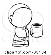 Royalty Free RF Clipart Illustration Of A Black And White Human Factor Man Holding A Cup Of Coffee