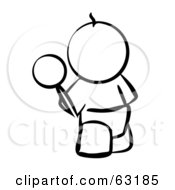 Royalty Free RF Clipart Illustration Of A Black And White Human Factor Baby Outline With A Rattle