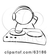 Royalty Free RF Clipart Illustration Of A Black And White Human Factor Dj Mixing Music