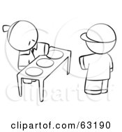 Poster, Art Print Of Black And White Human Factor Boy Picking A Plate Of Food From An Oriental Man