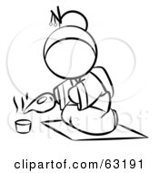 Royalty Free RF Clipart Illustration Of A Black And White Human Factor Geisha Woman Pouring Tea