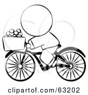 Royalty Free RF Clipart Illustration Of A Black And White Human Factor Chinese Man Riding A Bike With Eggs In The Basket