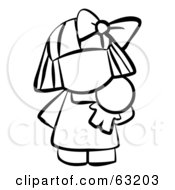 Royalty Free RF Clipart Illustration Of A Black And White Human Factor Girl Carrying A Doll