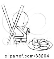 Black And White Human Factor Sushi Chef With Giant Chopsticks by Leo Blanchette
