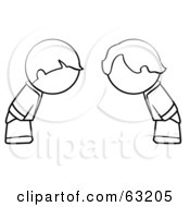 Royalty Free RF Clipart Illustration Of Black And White Human Factor Boys Bowing