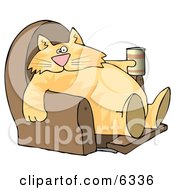 Funny Human-Like Cat Sitting On A Recliner Chair With A Can Of Beer
