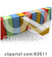 Royalty Free RF Clipart Illustration Of A Long Archive Drawer Pulled Out In A Row Of Colorful Filing Cabinets