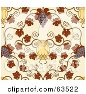Poster, Art Print Of Seamless Grape Vine Background With Autumn Leaves Fruit And Urns On Beige