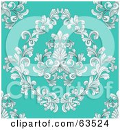 Seamless Victorian Retro Floral Design Background On Turquoise