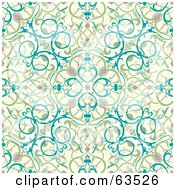 Seamless Green Beige And Blue Middle Eastern Floral Background