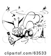 Royalty Free RF Clipart Illustration Of A Black And White Drunk Witch Sketch