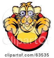 Poster, Art Print Of Cute Tiger Cub Emerging From A Red Circle