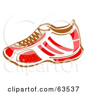 Poster, Art Print Of Red And White Sneaker Shoe With Brown Laces