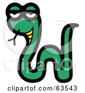Royalty Free RF Clipart Illustration Of A Friendly Green Snake With A Forked Tongue