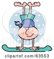 Freckled Boy Doing A Handstand On His Snowboard