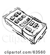 Royalty Free RF Clipart Illustration Of A Black And White Remote Control With Push Buttons by Andy Nortnik