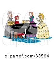 Group Of Four Victorian Women Singing And Playing A Piano