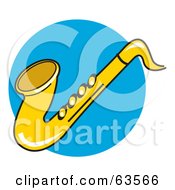 Royalty Free RF Clipart Illustration Of A Shiny Gold Saxophone Over Blue by Andy Nortnik