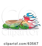 Royalty Free RF Clipart Illustration Of A Fast Flaming Skateboard With Green Wheels