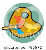 Royalty Free RF Clipart Illustration Of A Paintbrush Over Orange Blue And Yellow Paints On A Palette