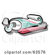Royalty Free RF Clipart Illustration Of A Pink Toothbrush By A Squirting Tube Of Toothpaste