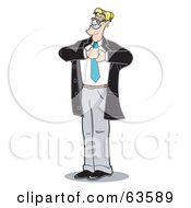 Proud Blond Businessman Adjusting His Tie