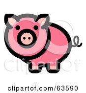 Poster, Art Print Of Curly Tailed Pink Pig Looking Outwards