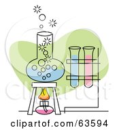 Poster, Art Print Of Boiling Concoction In A Beaker Near Scientific Test Tubes
