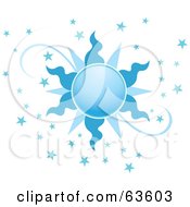Royalty Free RF Clipart Illustration Of An Ornate Blue Sun With Stars