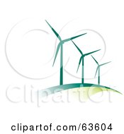 Royalty Free RF Clipart Illustration Of A Line Of Green Wind Turbines On A Hill