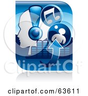 Royalty Free RF Clipart Illustration Of A Blue Music Button Of A Person Wearing Headphones Arrows Equalizer And Music Notes