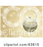 Royalty Free RF Clipart Illustration Of A Golden Christmas Background Of An Ornament With White Snowflakes