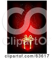 Royalty Free RF Clipart Illustration Of A Red Christmas Box With Gold Ribbons On A Red Sparkling Background