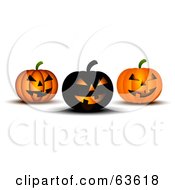 Poster, Art Print Of Three Black And Orange Spooky Halloween Pumpkins