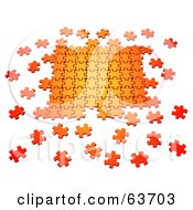 Poster, Art Print Of Scattered 3d Orange Puzzle Pieces Interlocking