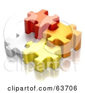 Poster, Art Print Of Different Sized 3d White Red Orange And Yellow Puzzle Pieces