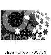 Royalty Free RF Clipart Illustration Of A Black Puzzle Building From Left To Right With Some Missing White Spaces