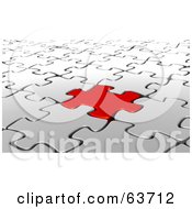 Poster, Art Print Of 3d Background Of A Red Jigsaw Puzzle Piece Interlocked In A White Puzzle