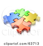 Poster, Art Print Of Interlocked Blue Green Orange And Yellow Jigsaw Puzzle Pieces