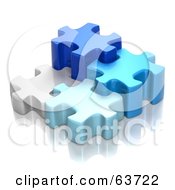 Poster, Art Print Of Different Sized 3d Blue And White Puzzle Pieces