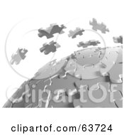 Royalty Free RF Clipart Illustration Of 3d White Puzzle Pieces Floating Over A Spherical Puzzle