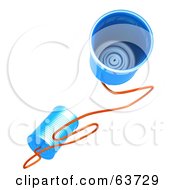 Two Blue 3d Tin Cans Connected To A String