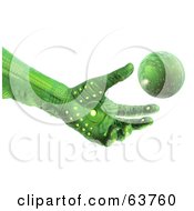 Royalty Free RF Clipart Illustration Of A 3d Green Circuit Hand Reaching To A Floating Globe