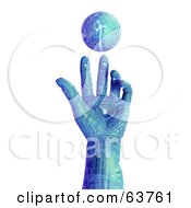 Royalty Free RF Clipart Illustration Of A 3d Blue Circuit Hand Reaching To A Floating Globe