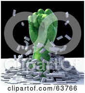 Poster, Art Print Of 3d Green Circuit Fist Breaking Through A Cubed Floor