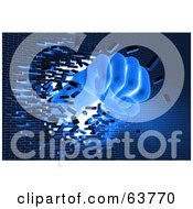 Royalty Free RF Clipart Illustration Of A Blue Hand Breaking Through A Brick Wall