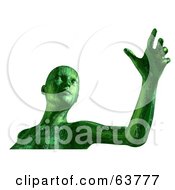 Royalty Free RF Clipart Illustration Of A 3d Green Cyber Circuit Woman Curiously Reaching Outward