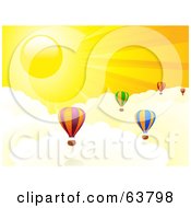 Royalty Free RF Clipart Illustration Of Colorful Hot Air Balloons Above The Clouds In A Yellow Sunny Sky by elaineitalia