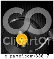 Poster, Art Print Of Black Record Spinning Over A Black Lined Background