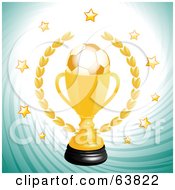 Royalty Free RF Clipart Illustration Of A Golden Soccer Trophy Cup With Stars On A Swirly Green Background